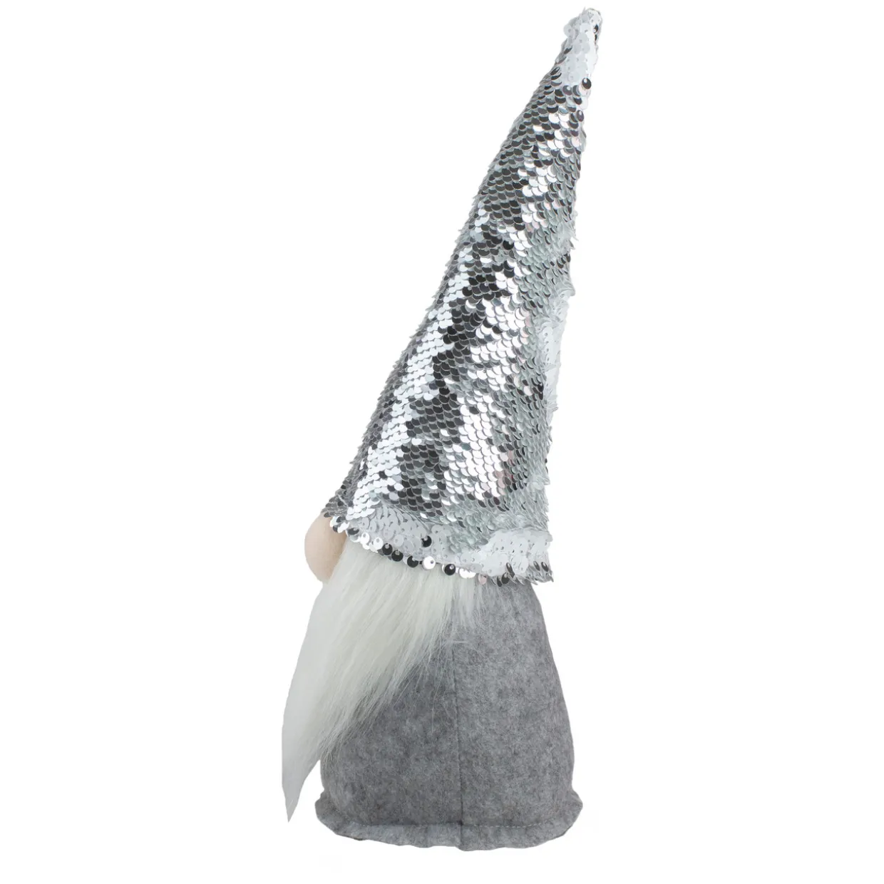 Standing Christmas Gnome with Flip Sequin Hat - 14" - Silver and Gray