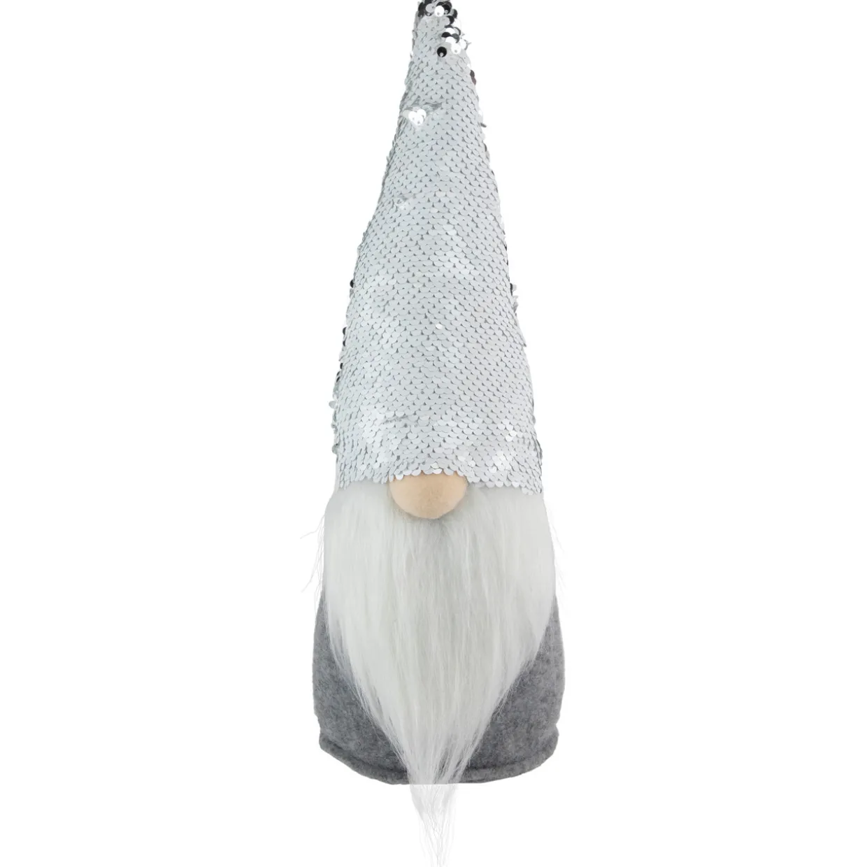 Standing Christmas Gnome with Flip Sequin Hat - 14" - Silver and Gray