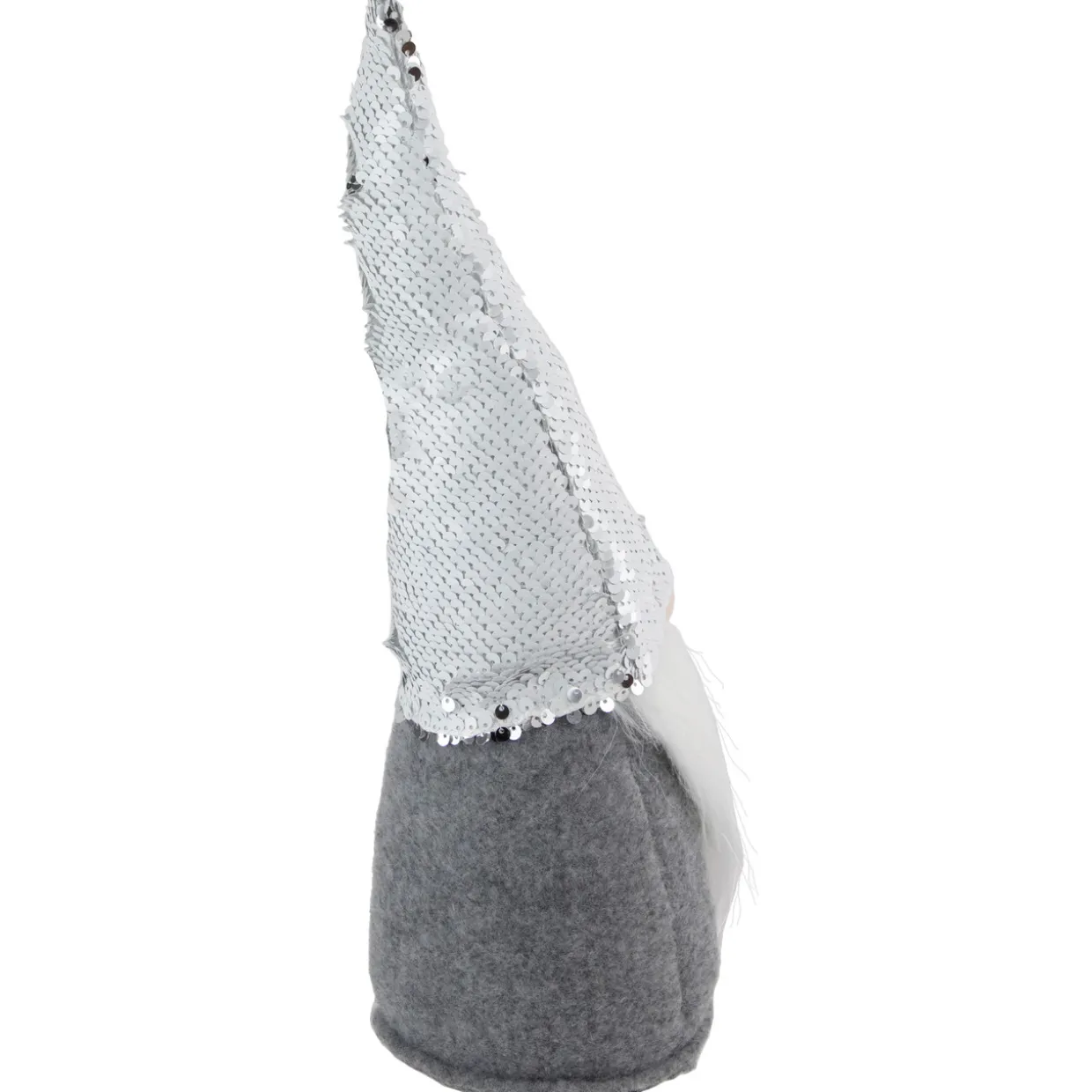Standing Christmas Gnome with Flip Sequin Hat - 14" - Silver and Gray