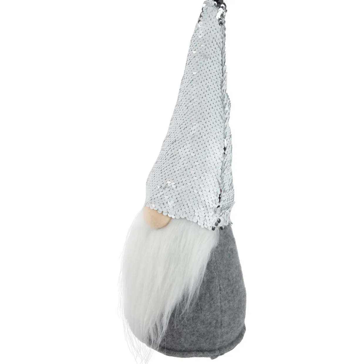 Standing Christmas Gnome with Flip Sequin Hat - 14" - Silver and Gray