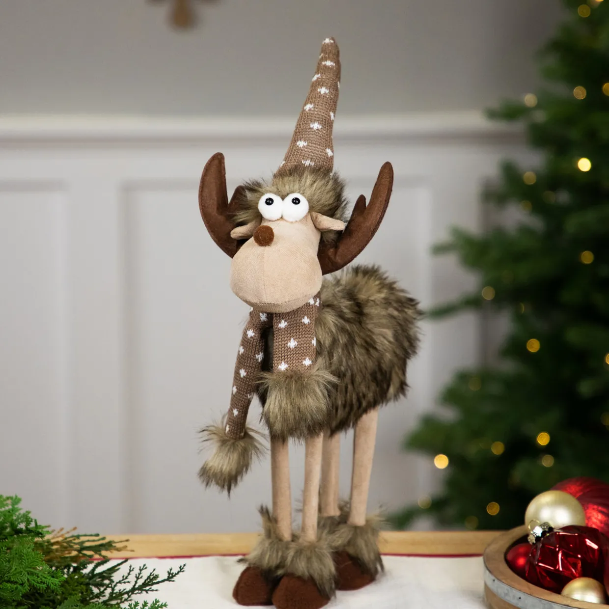 Standing Four Legged Moose Christmas Figure - 19" - Brown and White