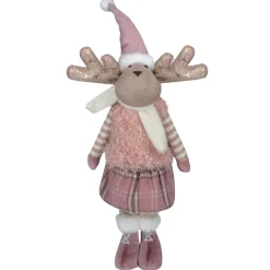 Standing Girl Moose Christmas Figurine - 26" - Pink and Beige