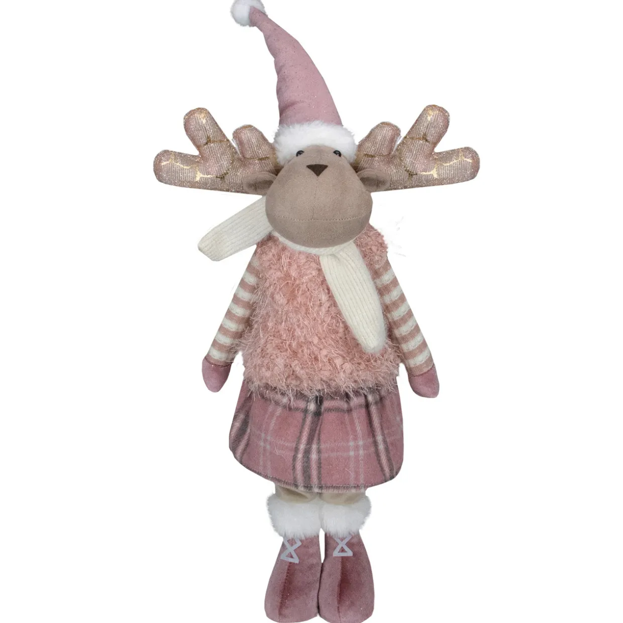 Standing Girl Moose Christmas Figurine - 26" - Pink and Beige