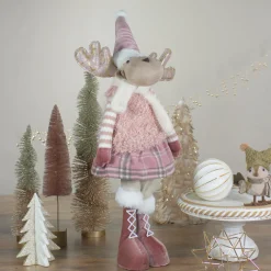 Standing Girl Moose Christmas Figurine - 26" - Pink and Beige