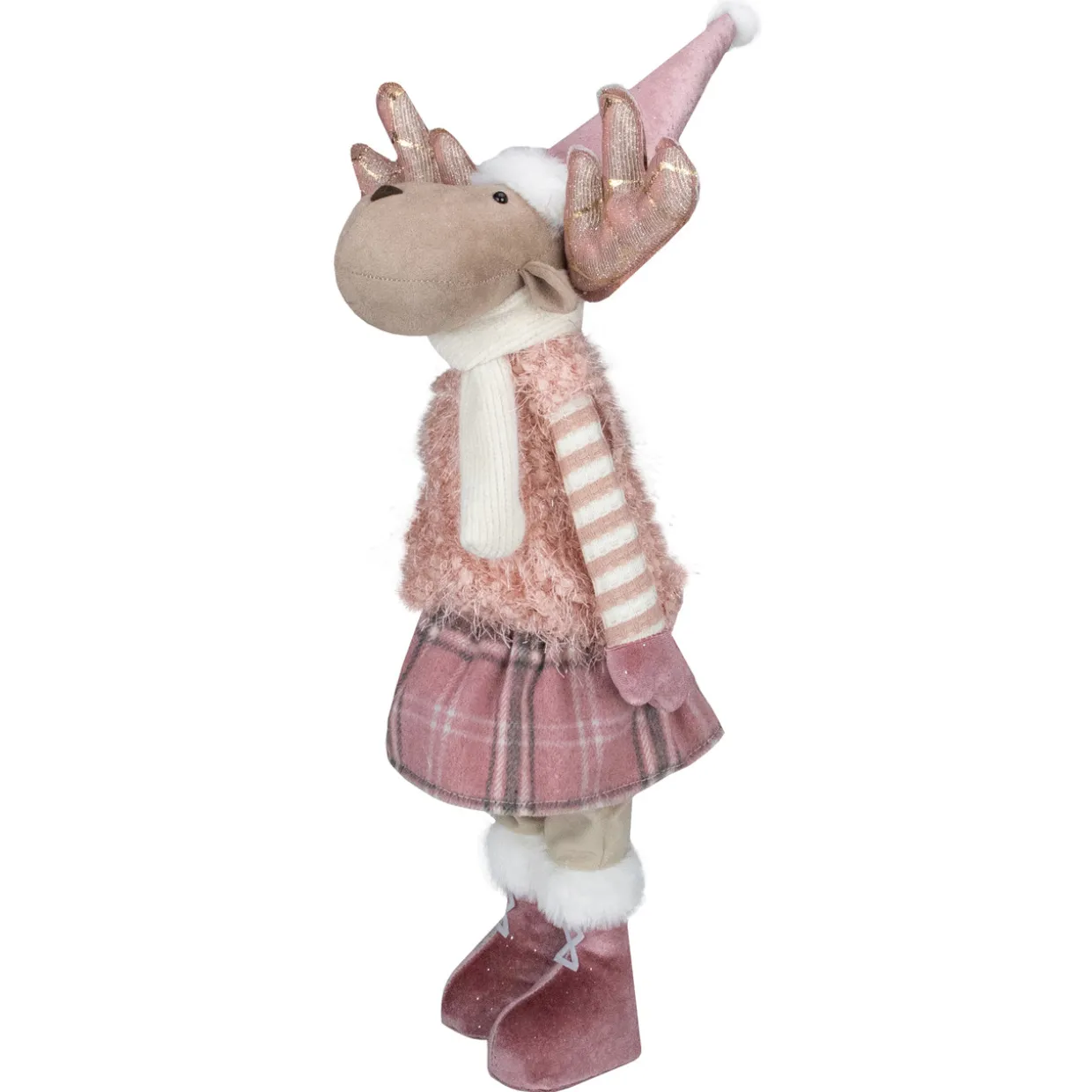 Standing Girl Moose Christmas Figurine - 26" - Pink and Beige