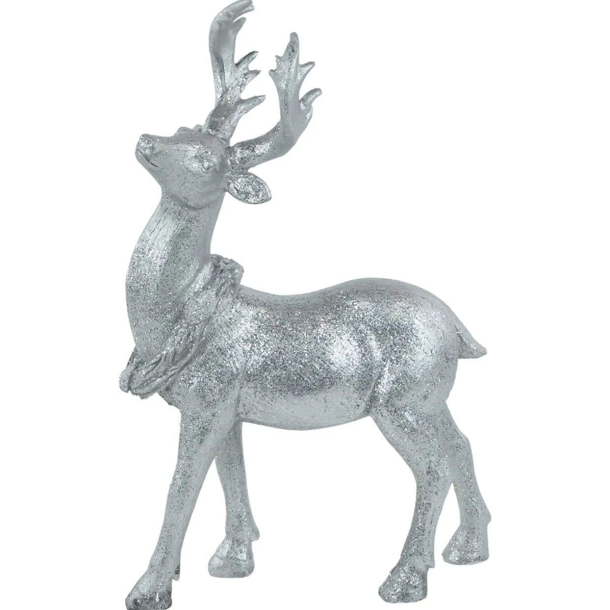 Standing Glitter Reindeer Christmas Decoration - 10.75" - Silver Finish