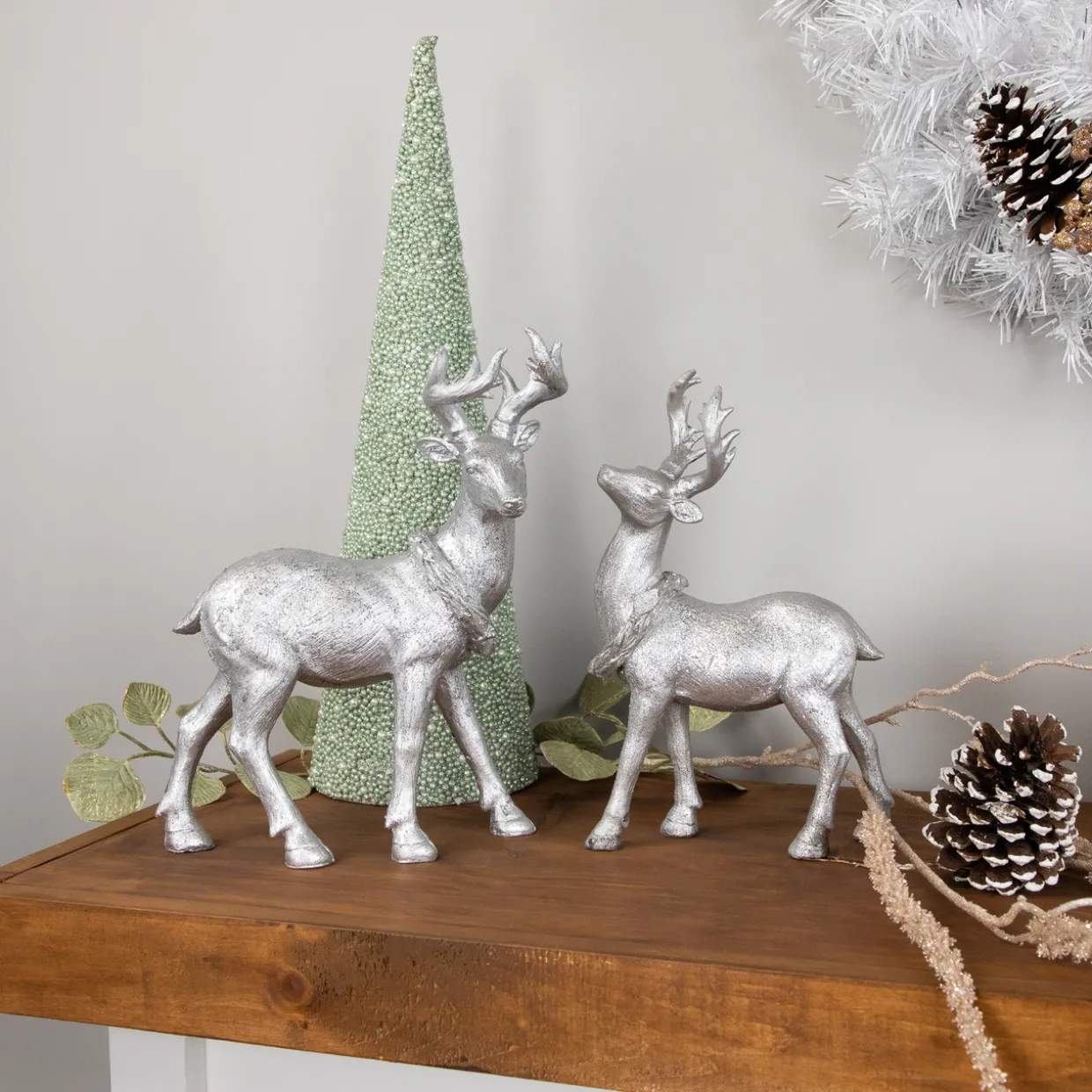 Standing Glitter Reindeer Christmas Decoration - 10.75" - Silver Finish
