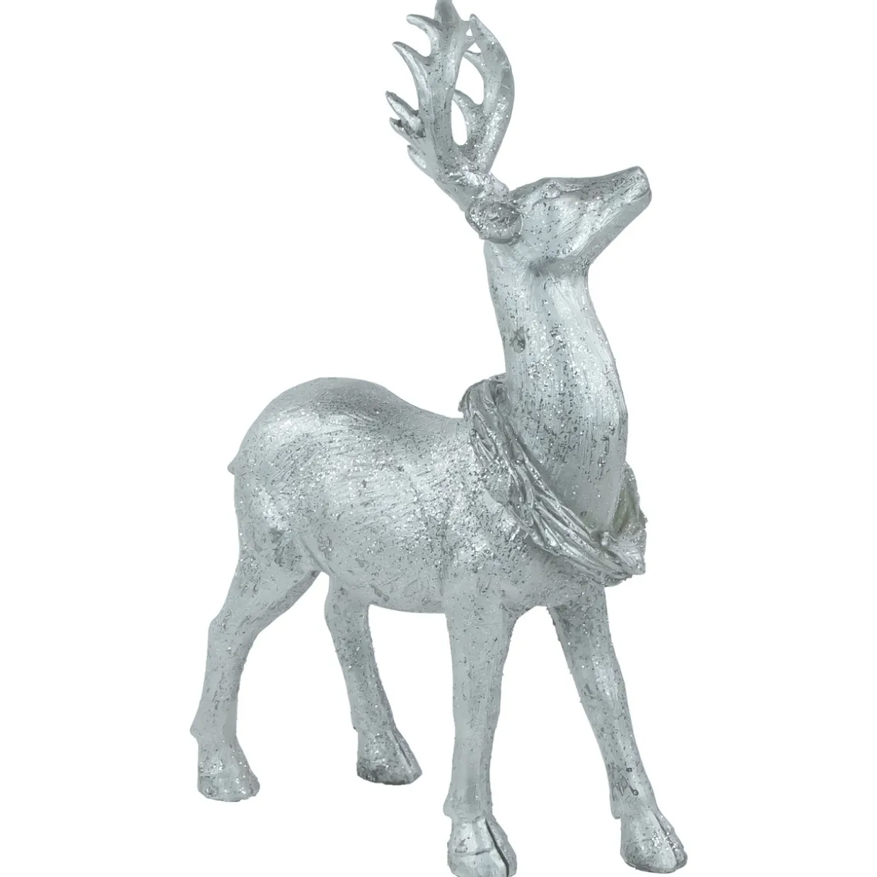 Standing Glitter Reindeer Christmas Decoration - 10.75" - Silver Finish