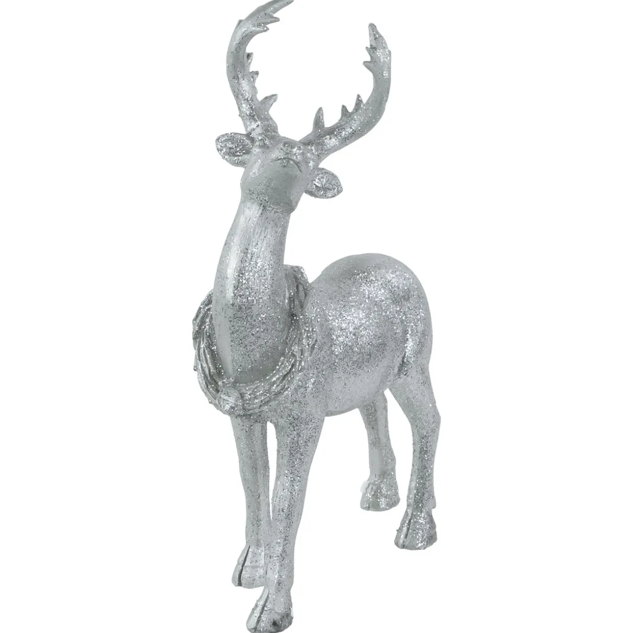 Standing Glitter Reindeer Christmas Decoration - 10.75" - Silver Finish