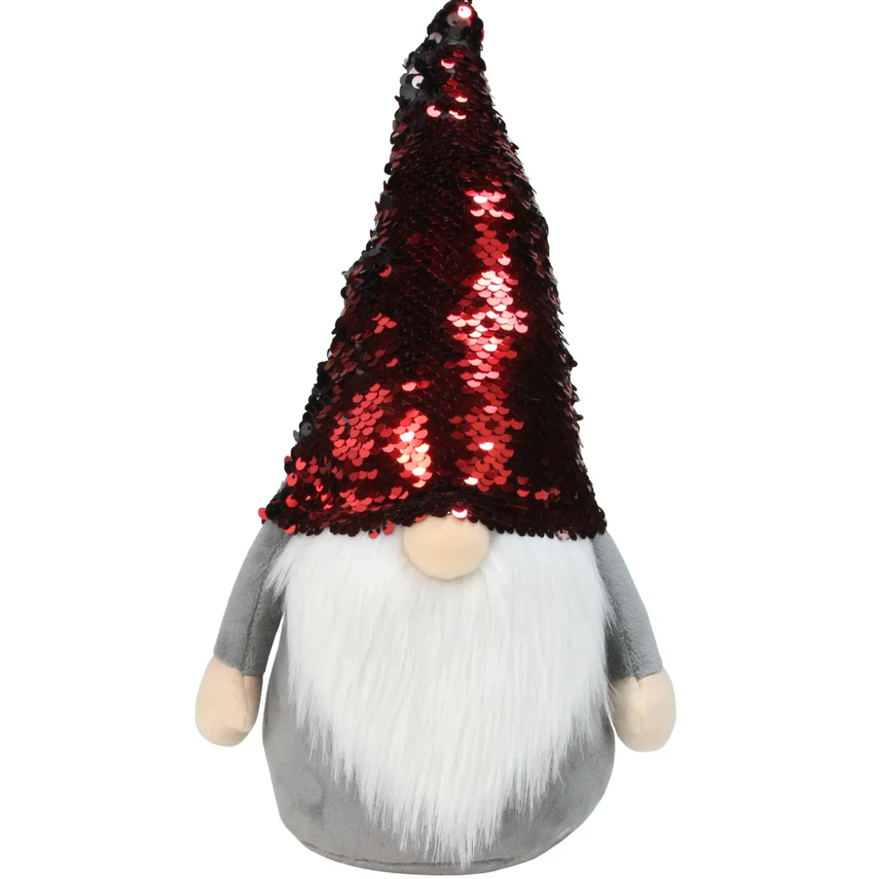 Standing Gnome with Flip Sequin Hat Christmas Figure - 11" - Red and Gray