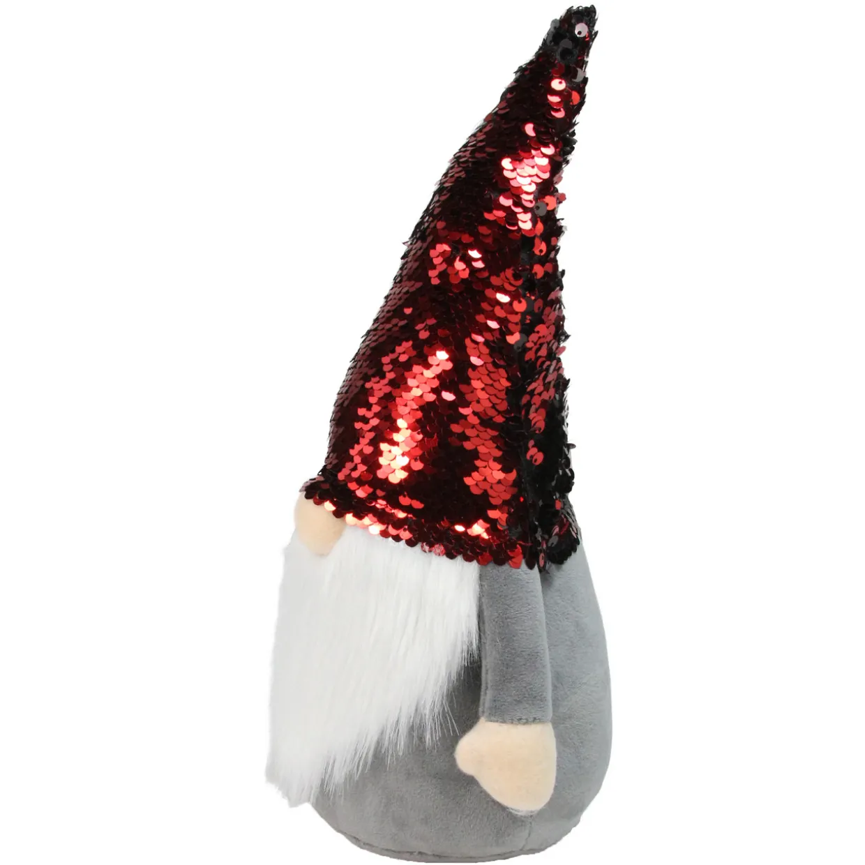 Standing Gnome with Flip Sequin Hat Christmas Figure - 11" - Red and Gray