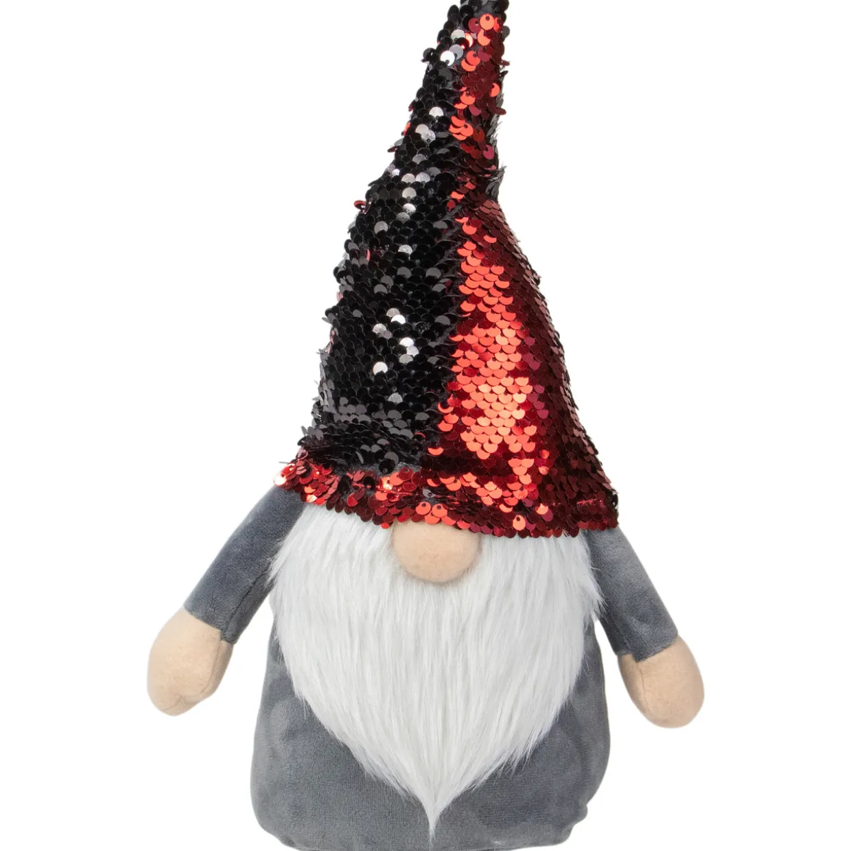 Standing Gnome with Flip Sequin Hat Christmas Figure - 11" - Red and Gray