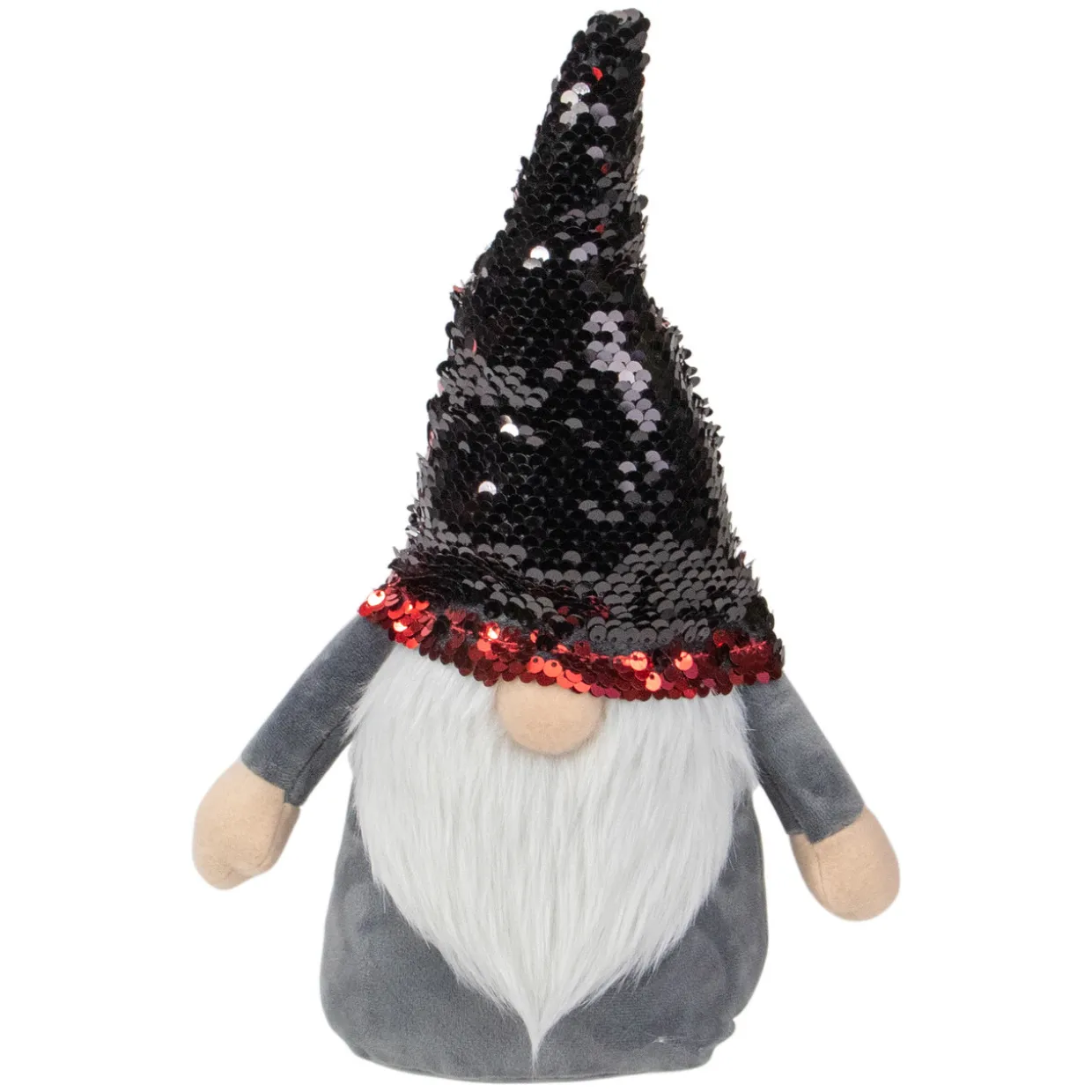 Standing Gnome with Flip Sequin Hat Christmas Figure - 11" - Red and Gray