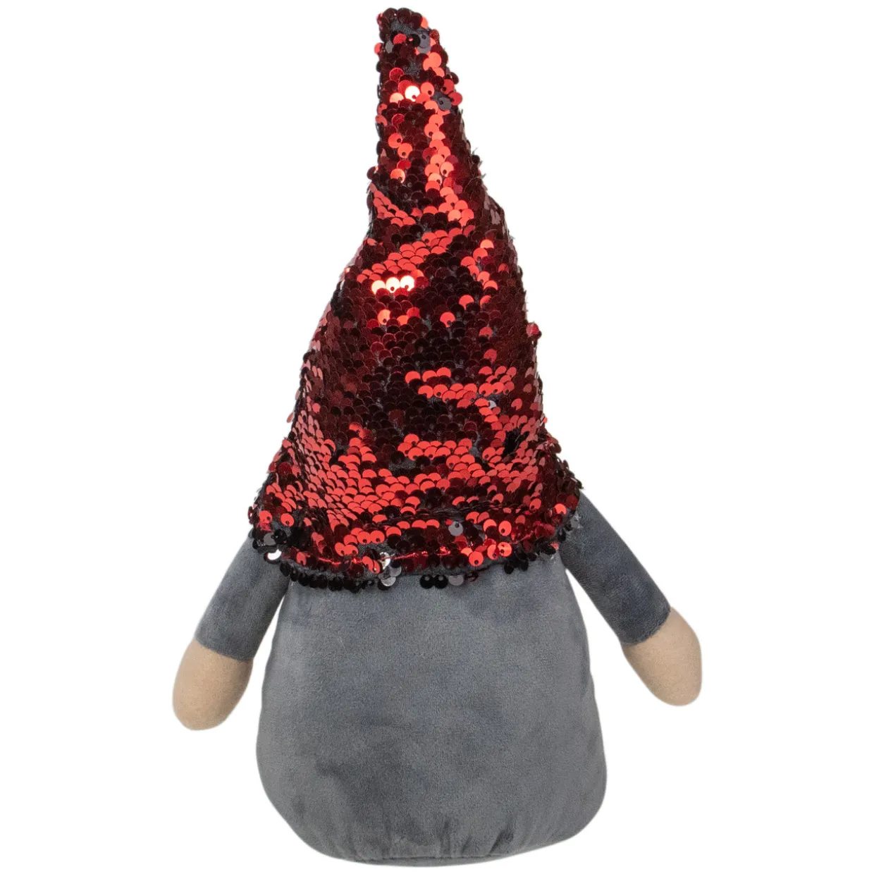 Standing Gnome with Flip Sequin Hat Christmas Figure - 11" - Red and Gray