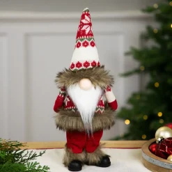 Standing Gnome with Knitted Outfit Christmas Figure - 19" - Red