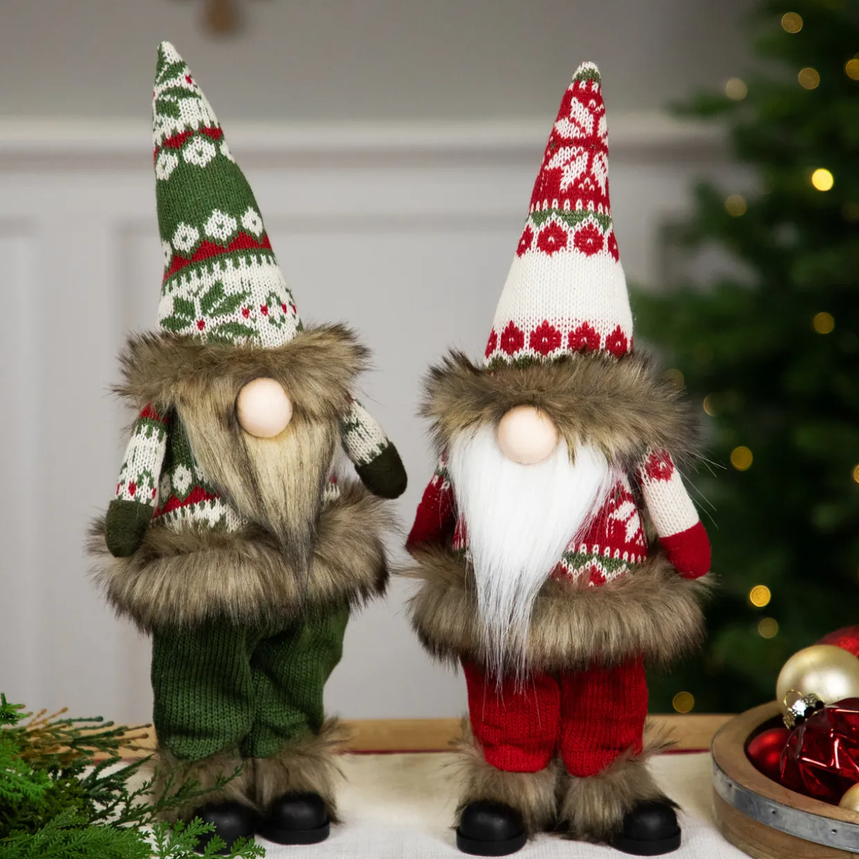 Standing Gnome with Knitted Outfit Christmas Figure - 19" - Green