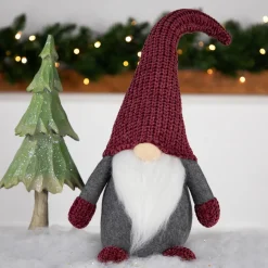 Standing Gnome with Knitted Hat Christmas Decoration - 18" - Mauve and Gray