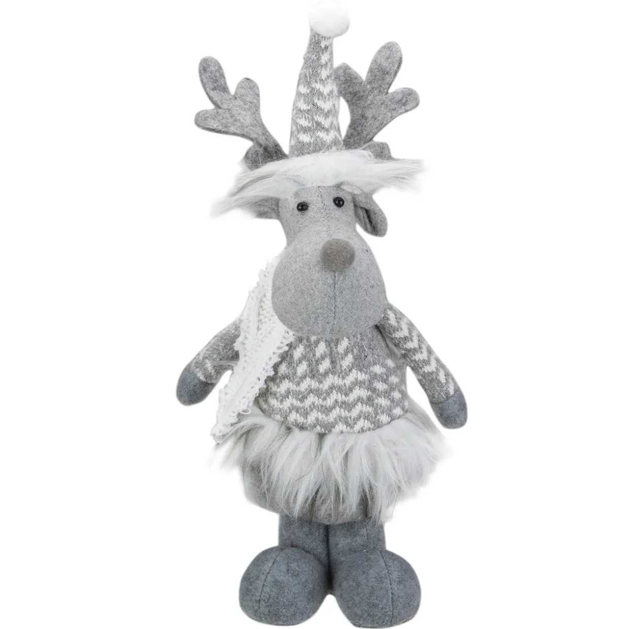 Standing Moose with Faux Fur Christmas Figure - 12" - Gray and White