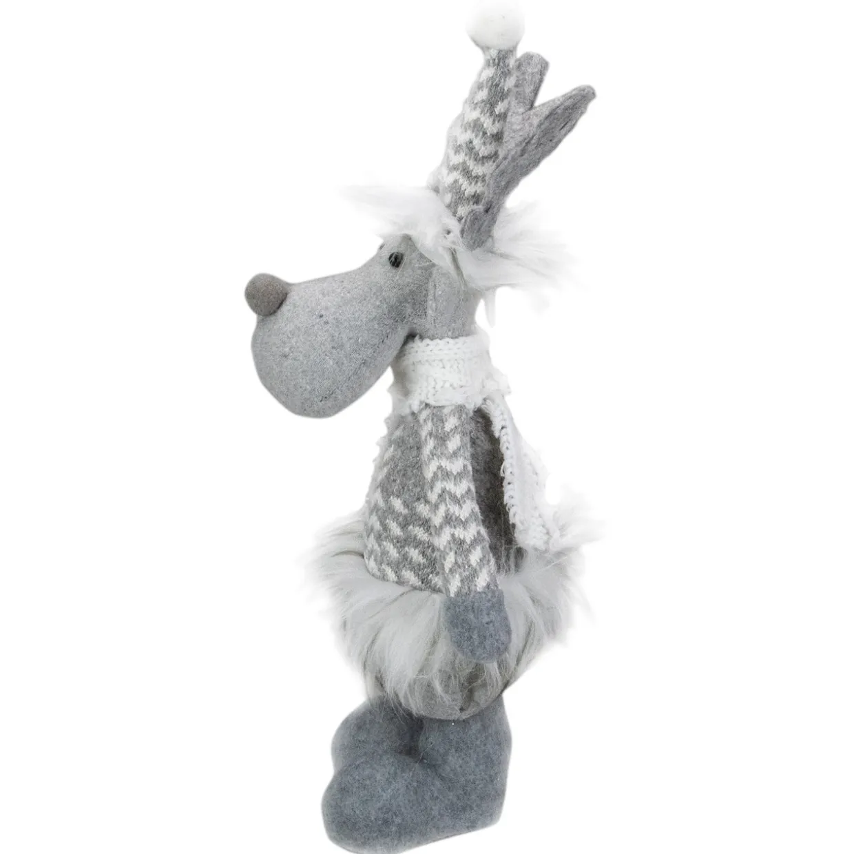 Standing Moose with Faux Fur Christmas Figure - 12" - Gray and White