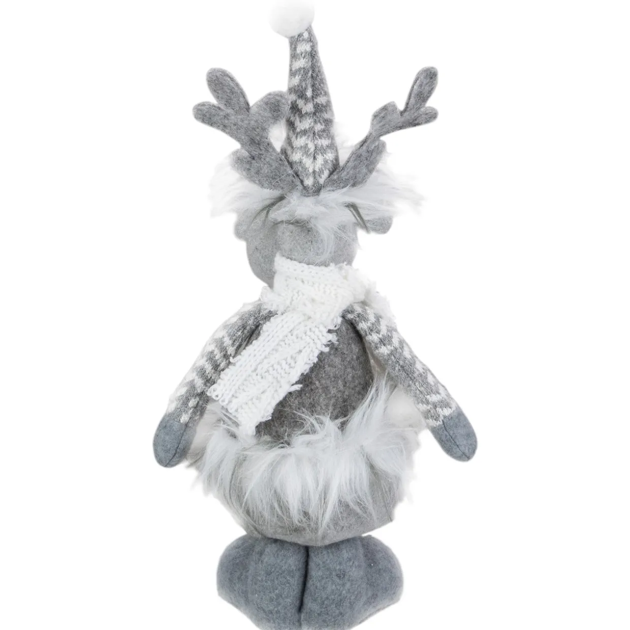 Standing Moose with Faux Fur Christmas Figure - 12" - Gray and White