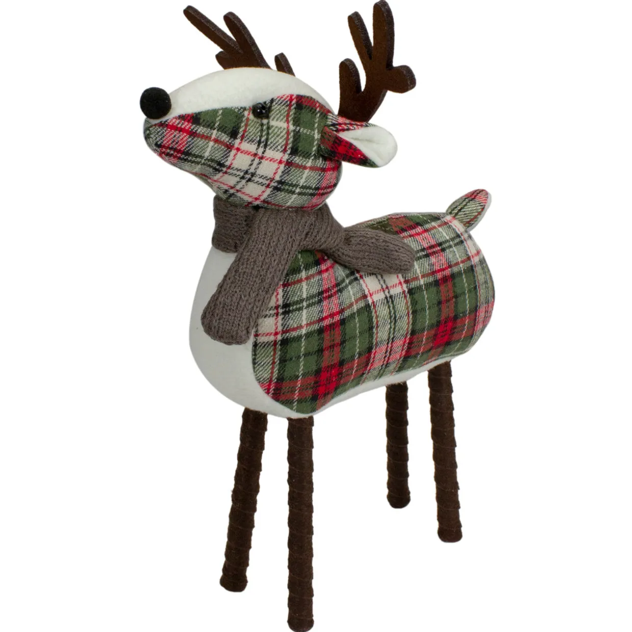Standing Plaid Reindeer Christmas Decoration - 13.5" - Red, Green and Brown