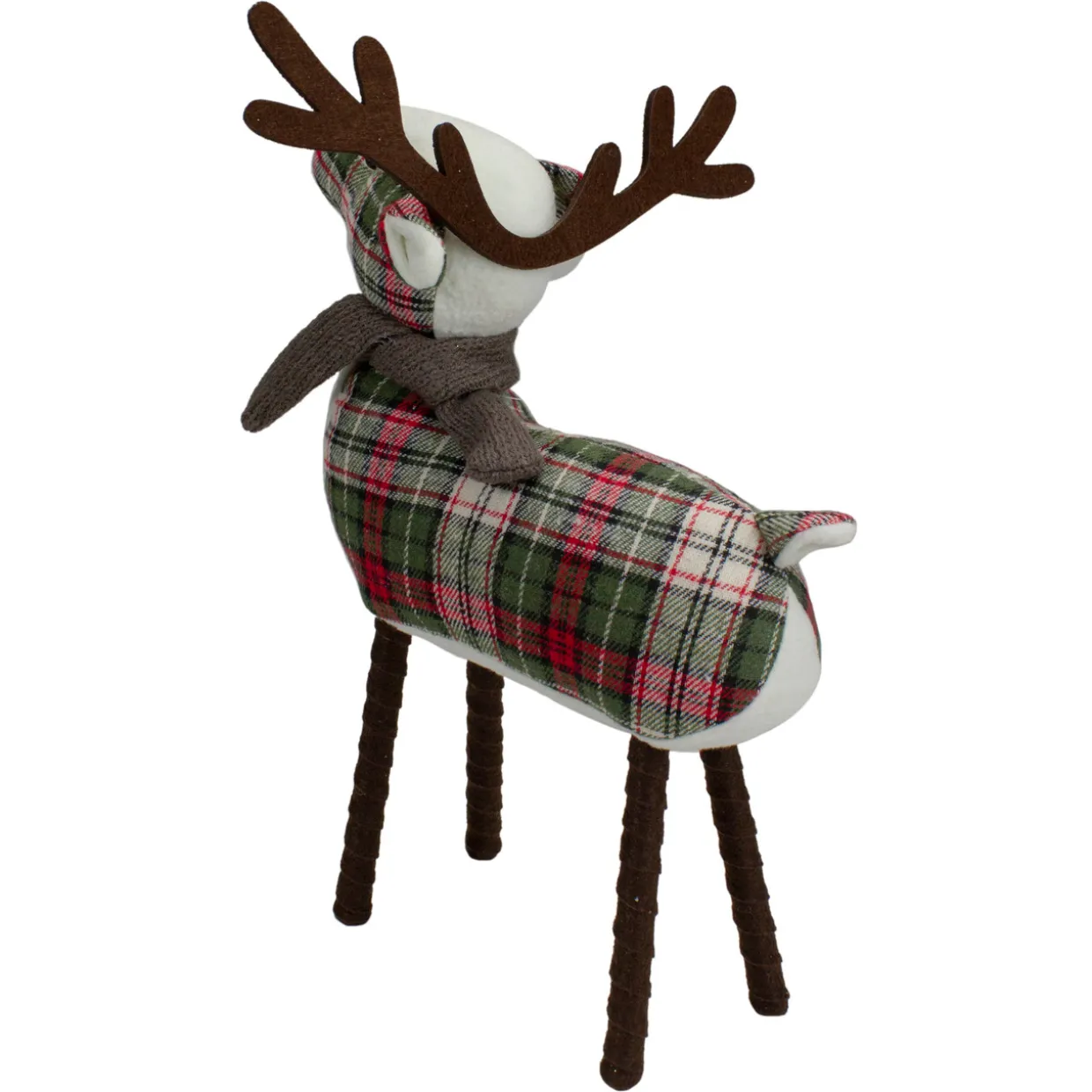 Standing Plaid Reindeer Christmas Decoration - 13.5" - Red, Green and Brown