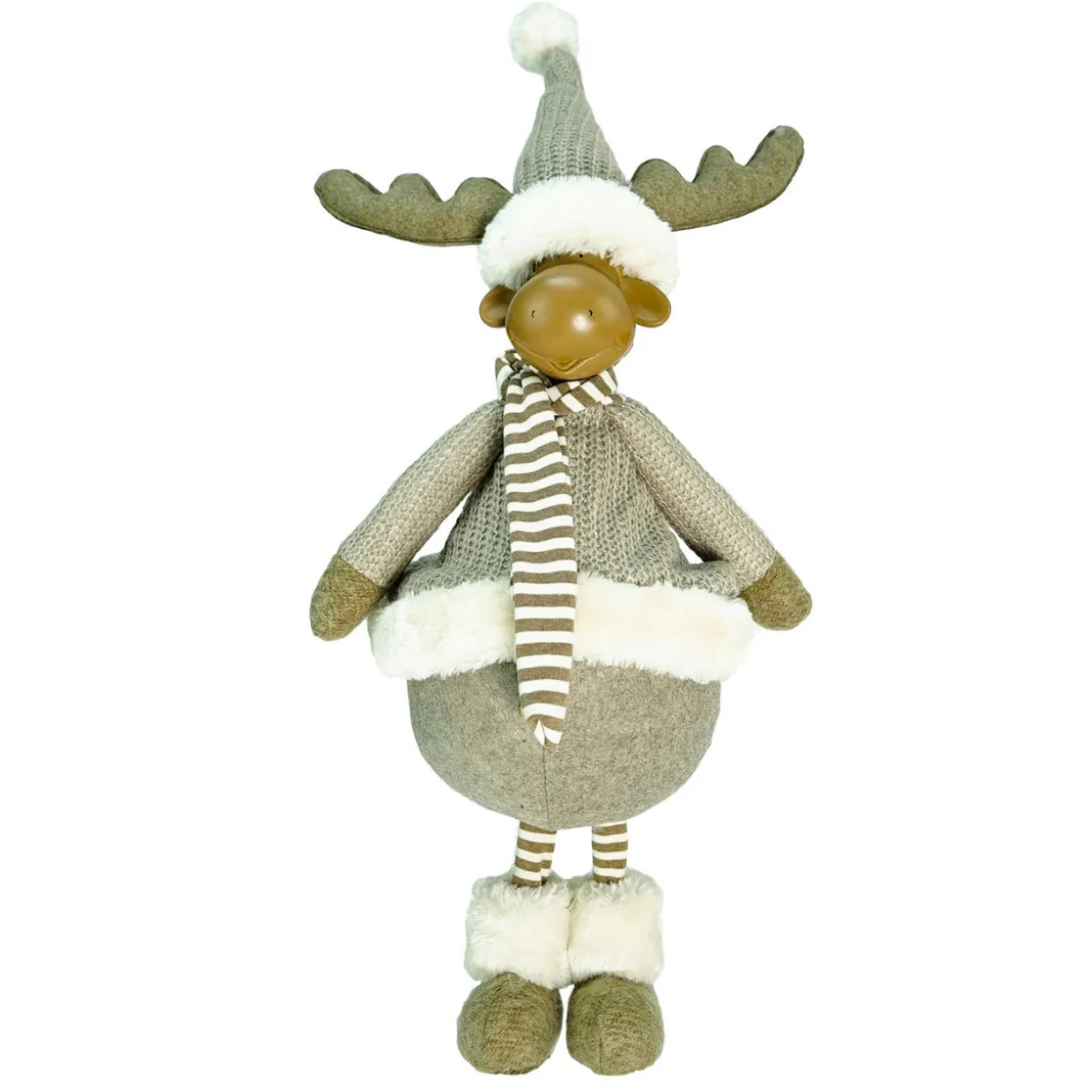 Standing Plush Moose with Matching Hat and Scarf Christmas Figure - 24.75" - Beige