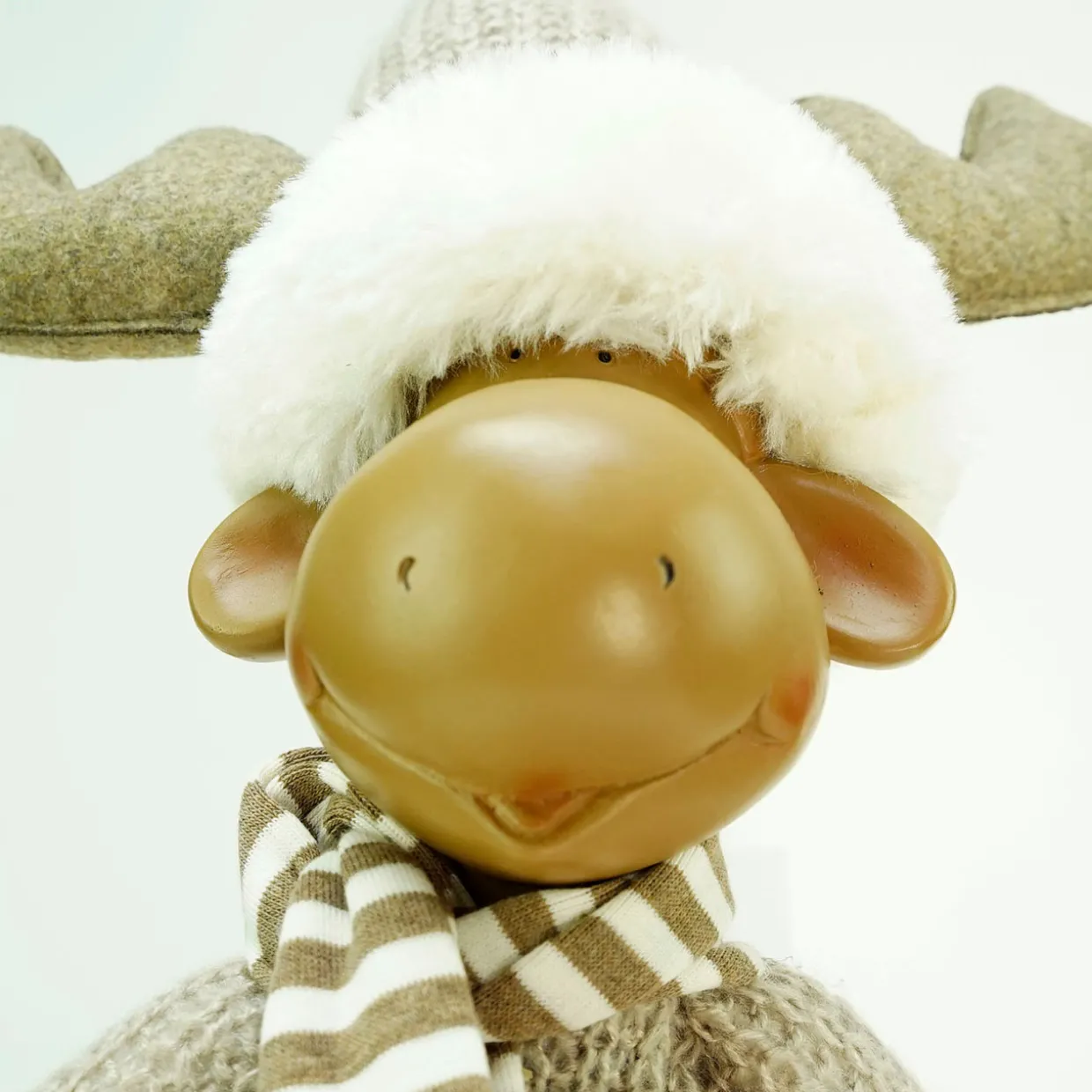Standing Plush Moose with Matching Hat and Scarf Christmas Figure - 24.75" - Beige