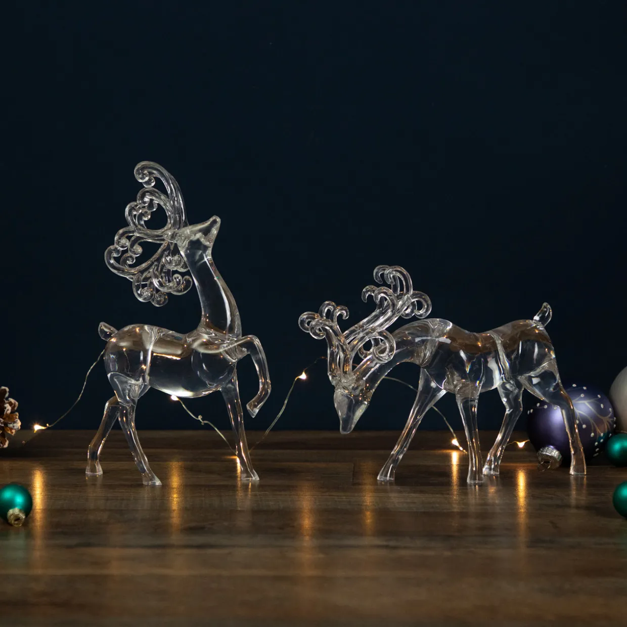 Standing Reindeer Christmas Figurines - 9.25" - Clear - Set of 2
