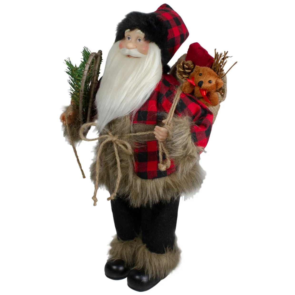 Standing Santa Christmas Figure with Snow Shoes and Bear - 18"