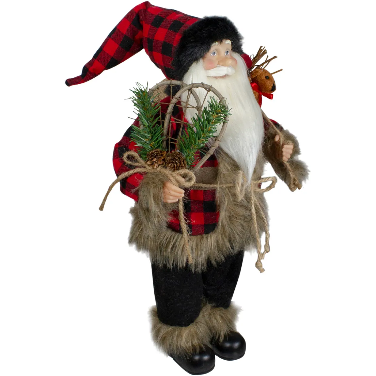 Standing Santa Christmas Figure with Snow Shoes and Bear - 18"