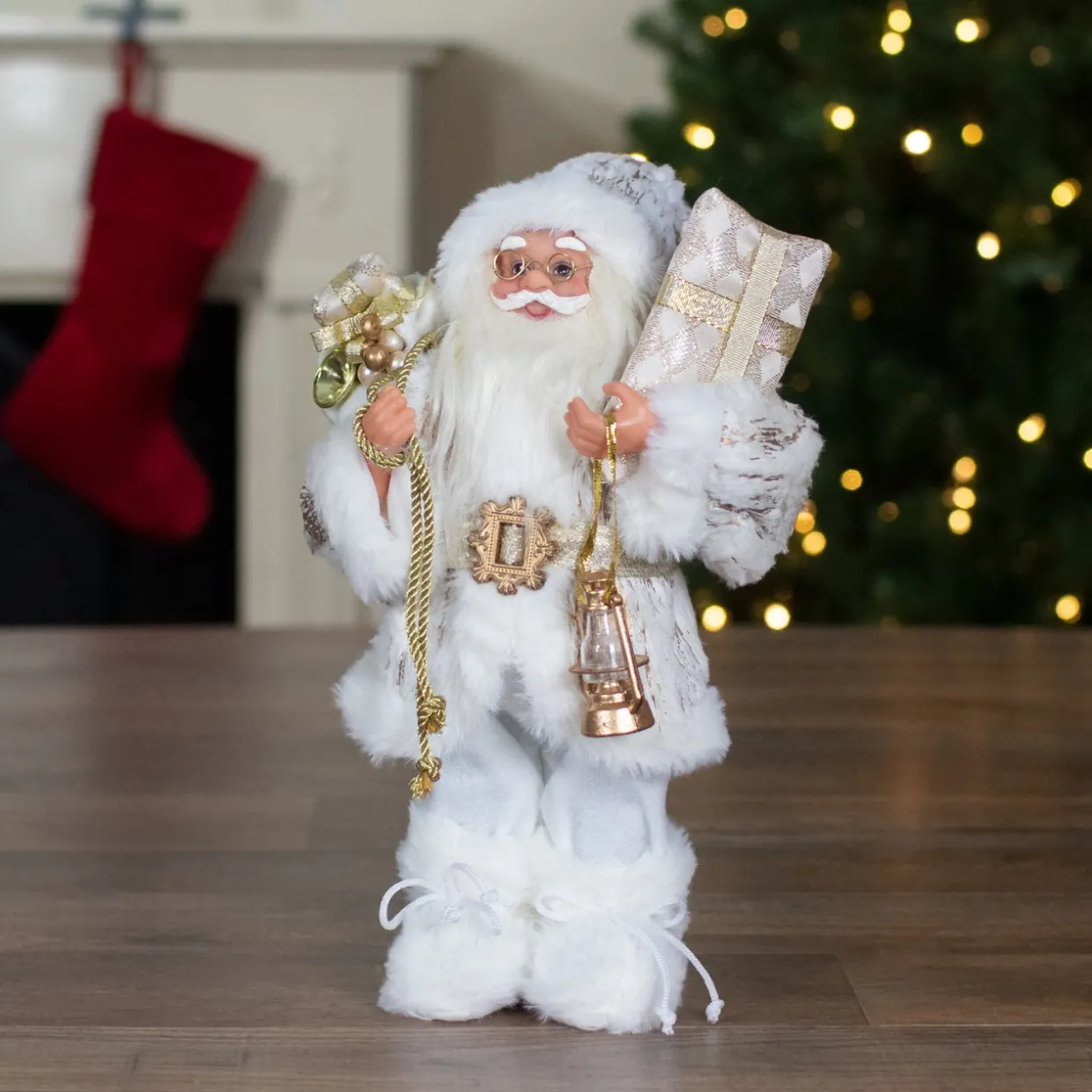 Standing Santa with Lantern and Presents Christmas Figure - 12"