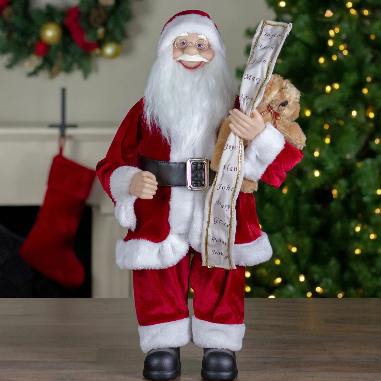 Standing Santa with Teddy Bear and List Christmas Figure - 24"