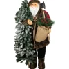 Standing Woodland Santa Claus with Flocked Alpine Tree Commercial Christmas Figure - 5'