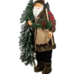 Standing Woodland Santa Claus with Flocked Alpine Tree Commercial Christmas Figure - 5'