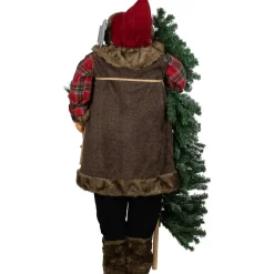 Standing Woodland Santa Claus with Flocked Alpine Tree Commercial Christmas Figure - 5'