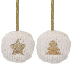 Star and Christmas Tree Disc Ornaments - 3.5" - Cream and Beige - Set of 2