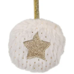 Star and Christmas Tree Disc Ornaments - 3.5" - Cream and Beige - Set of 2