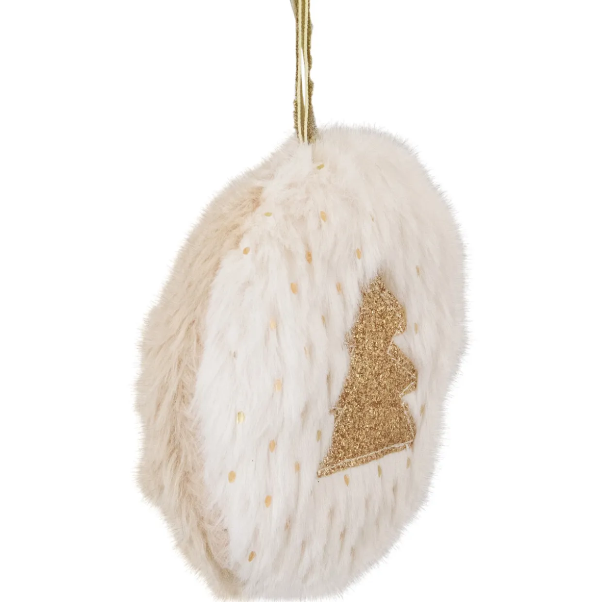 Star and Christmas Tree Disc Ornaments - 3.5" - Cream and Beige - Set of 2