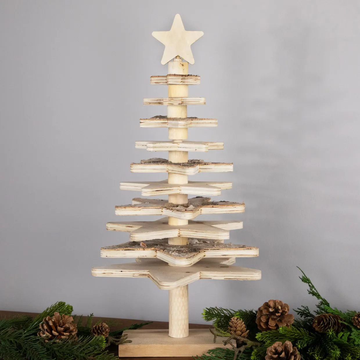 Star Cut-Outs Wooden Tree Christmas Decoration - 20.5"
