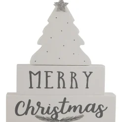 Star Topped Tree "Merry Christmas" Wooden Block Decoration - 6.75"
