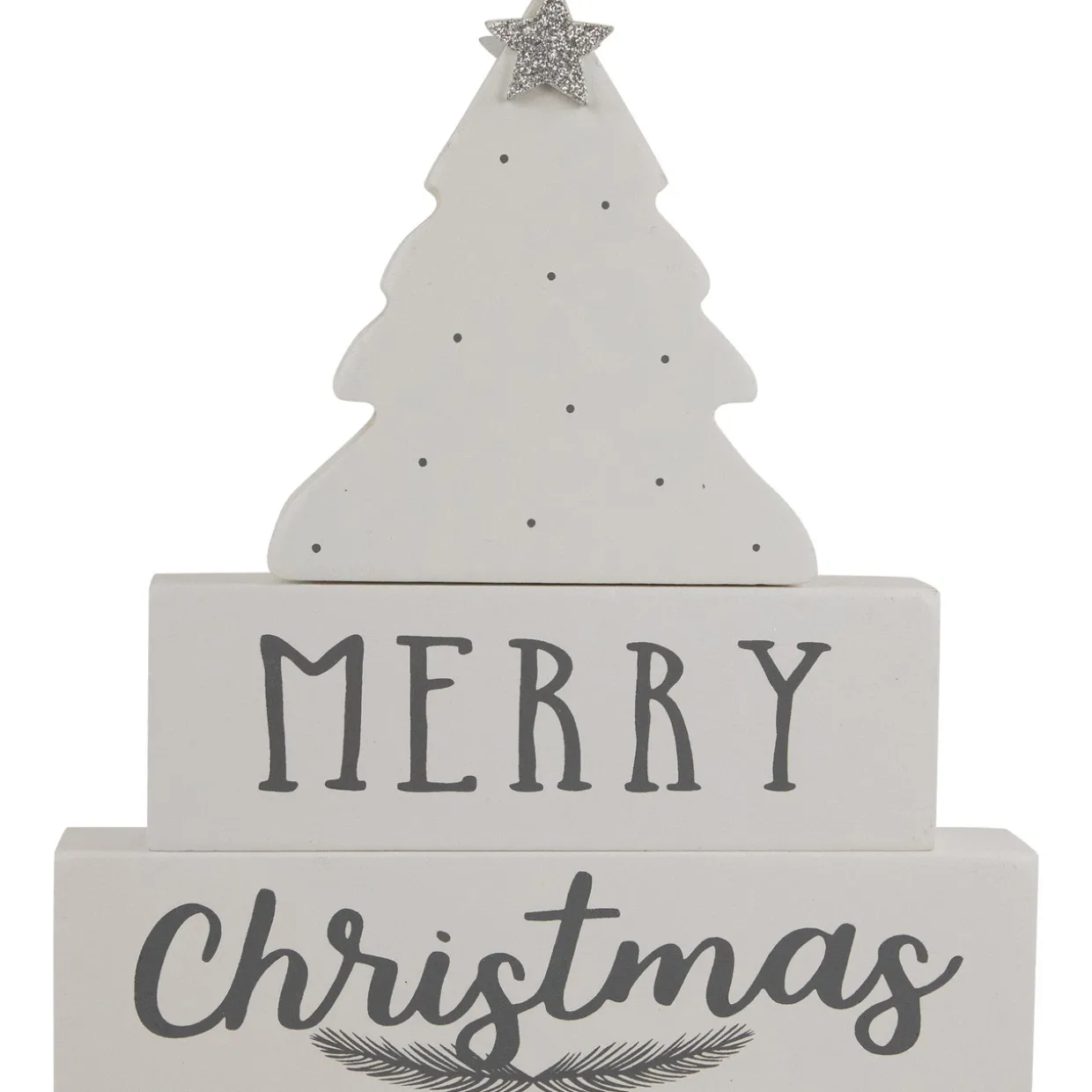 Star Topped Tree "Merry Christmas" Wooden Block Decoration - 6.75"