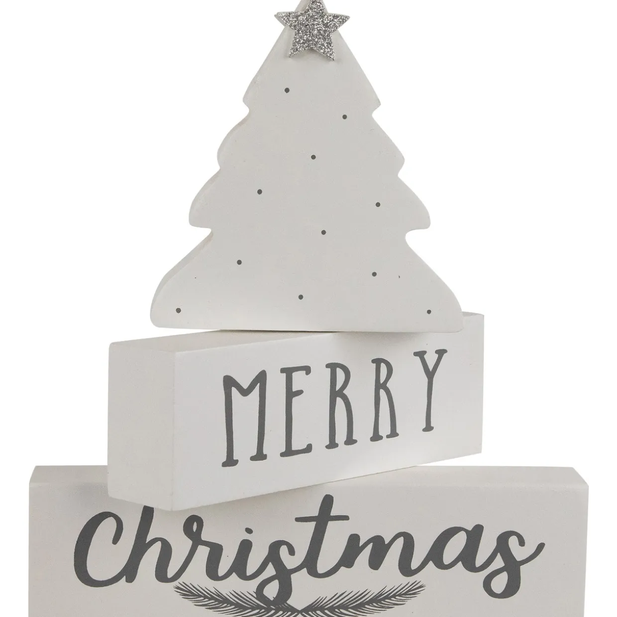 Star Topped Tree "Merry Christmas" Wooden Block Decoration - 6.75"