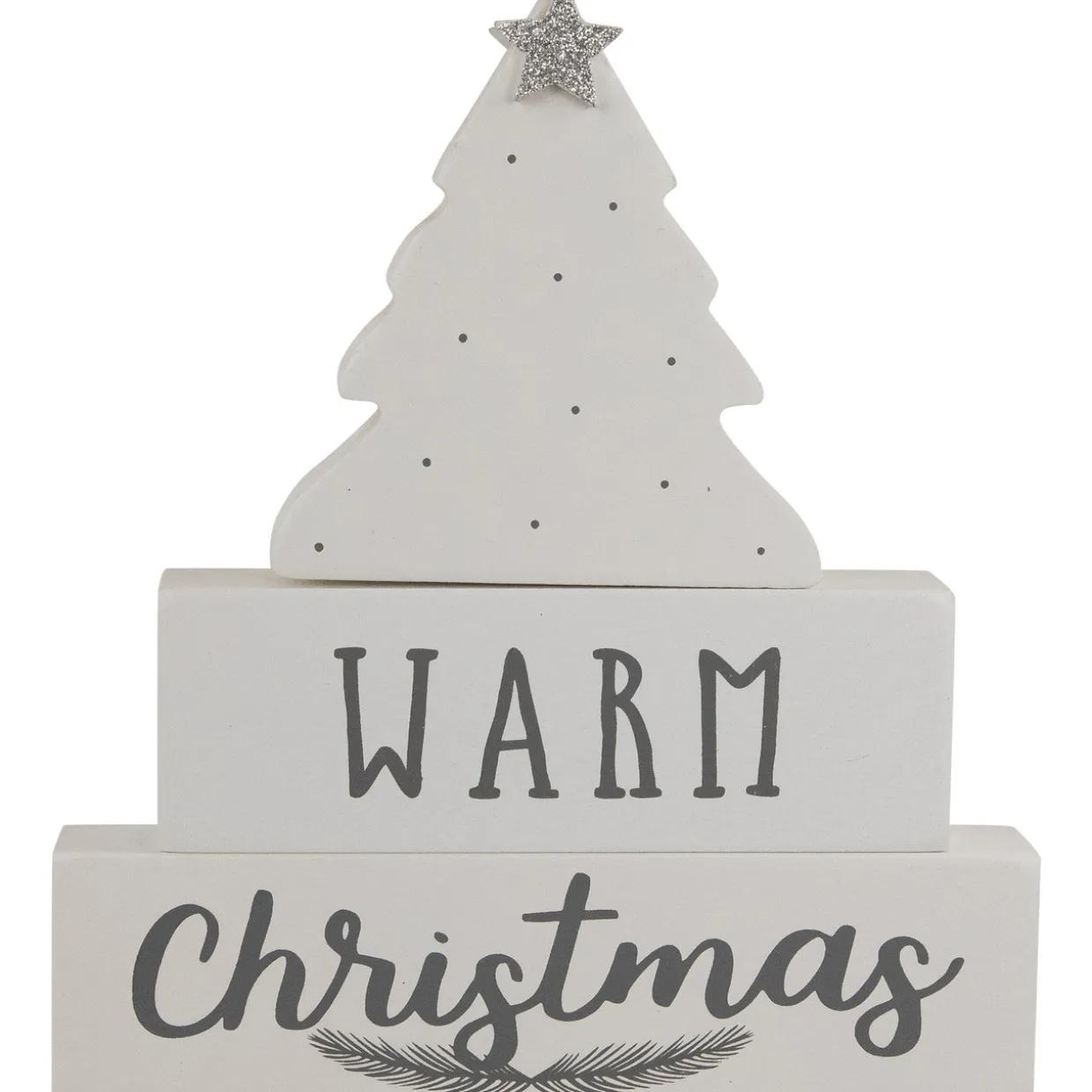 Star Topped Tree "Merry Christmas" Wooden Block Decoration - 6.75"