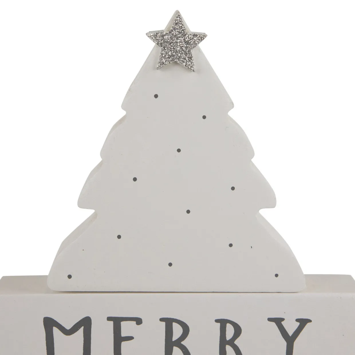 Star Topped Tree "Merry Christmas" Wooden Block Decoration - 6.75"