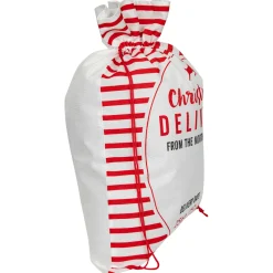 Striped "Christmas Delivery" Tied Gift Bag - 27.25" - White and Red