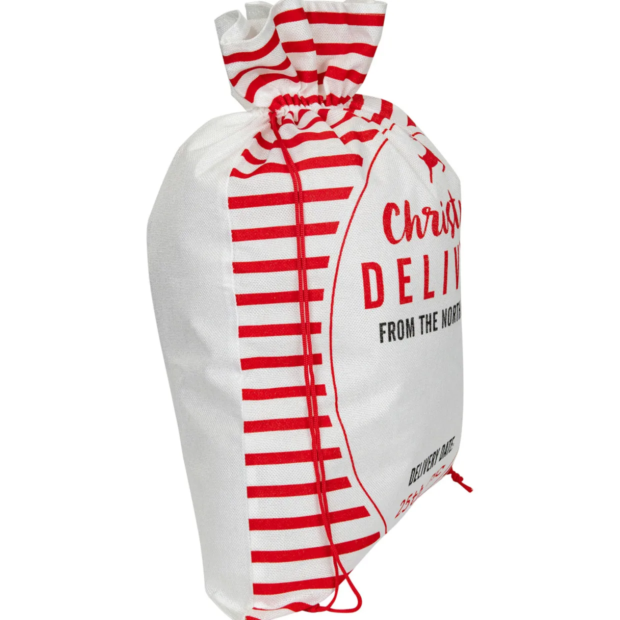 Striped "Christmas Delivery" Tied Gift Bag - 27.25" - White and Red