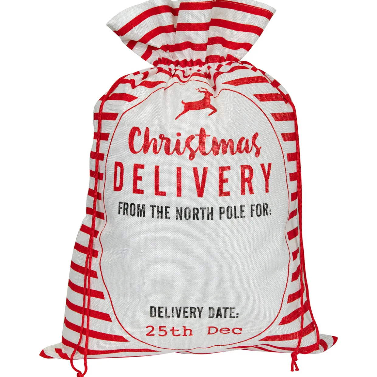 Striped "Christmas Delivery" Tied Gift Bag - 27.25" - White and Red
