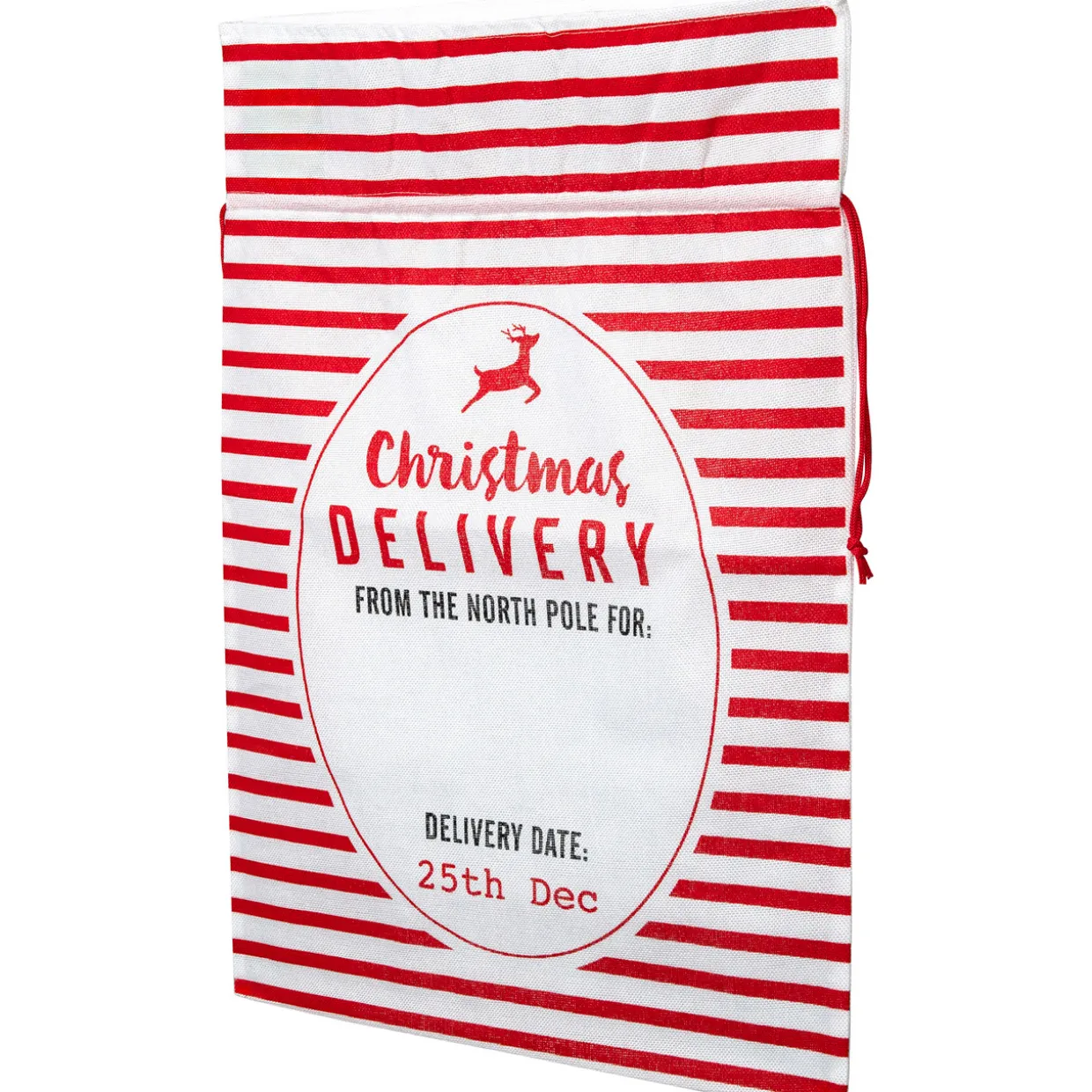 Striped "Christmas Delivery" Tied Gift Bag - 27.25" - White and Red