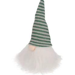 Striped Knitted Gnome Head Christmas Figure - 5.5" - Green